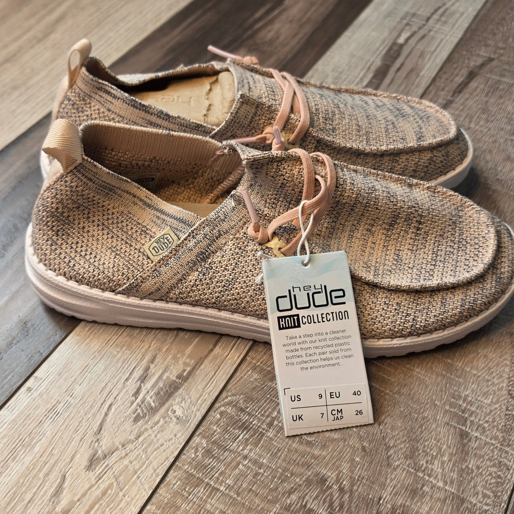 Hey Dude Knit Collection Women's Casual Lace-Up Sneakers in Beige - Picture 3 of 7